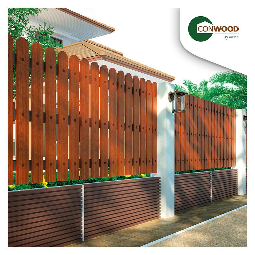 ไม้รั้ว หัวโค้ง CONWOOD พฤกษา หน้า 4 นิ้ว 10X100X1.6 ซม. สีมะฮอกกานี
