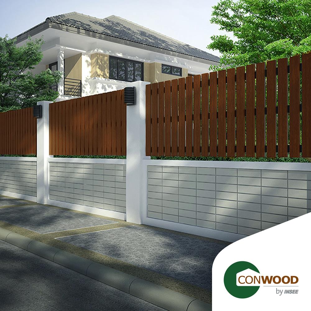 ไม้รั้ว หัวตัด CONWOOD ชัยพฤกษ์ หน้า 4 นิ้ว 10X100X1.6 ซม. สีไม้สัก