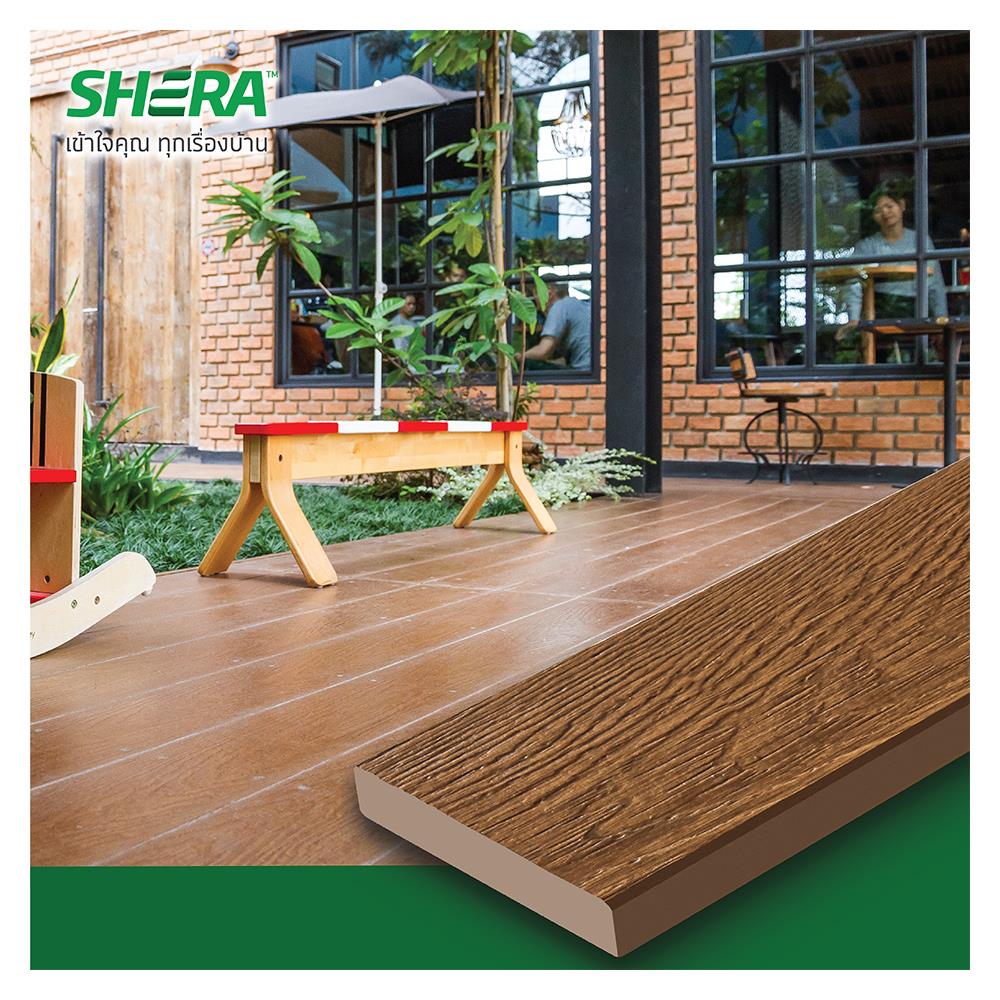 ไม้พื้น SHERA คัลเลอร์ทรู ลายชัยพฤกษ์ ขอบวี 15X300X2.5 ซม. สีน้ำตาลเชสนัท