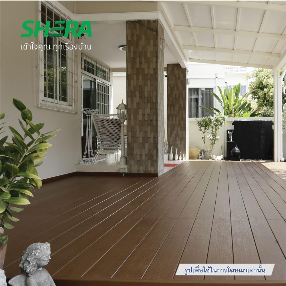 ไม้พื้น SHERA คัลเลอร์ทรู ขอบวี ลายเสี้ยน 15X300X2.5 ซม. สีไม้สักทรายทอง