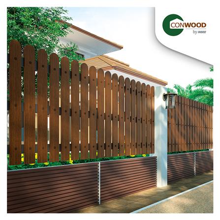 ไม้รั้ว หัวโค้ง CONWOOD พฤกษา หน้า 4 นิ้ว 10X150X1.6 ซม. สีไม้สัก_3