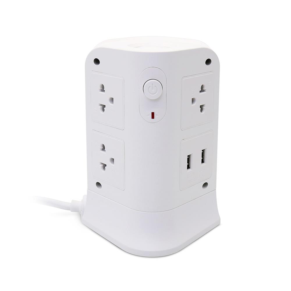 รางปลั๊กไฟทาวเวอร์ 6 ช่อง 2 สวิตช์ 4 USB ELECKTA 3 ม. สีขาว