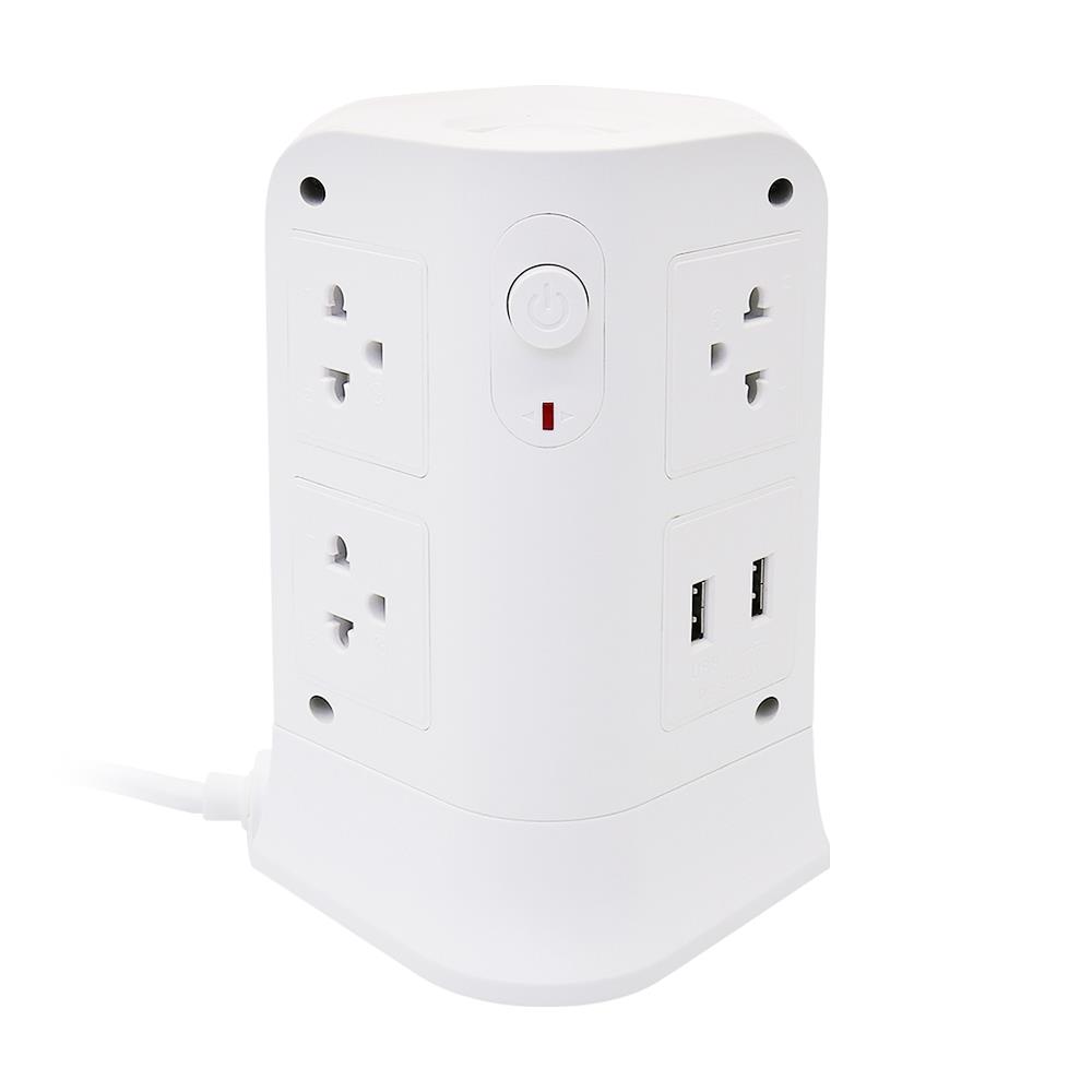 รางปลั๊กไฟทาวเวอร์ 6 ช่อง 2 สวิตช์ 4 USB ELECKTA 3 ม. สีขาว