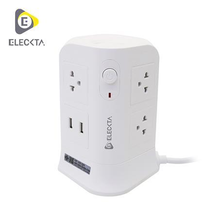 รางปลั๊กไฟทาวเวอร์ 6 ช่อง 2 สวิตช์ 4 USB ELECKTA 3 ม. สีขาว_0