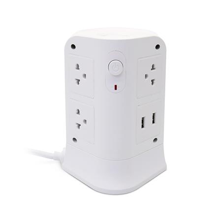 รางปลั๊กไฟทาวเวอร์ 6 ช่อง 2 สวิตช์ 4 USB ELECKTA 3 ม. สีขาว_1