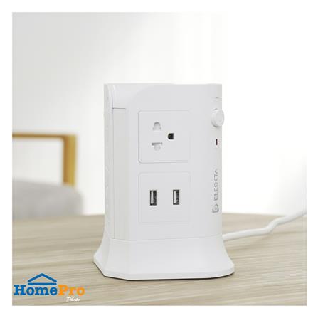 รางปลั๊กไฟทาวเวอร์ 6 ช่อง 2 สวิตช์ 4 USB ELECKTA 3 ม. สีขาว_3