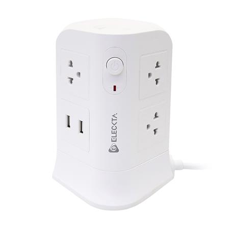 รางปลั๊กไฟทาวเวอร์ 6 ช่อง 2 สวิตช์ 4 USB ELECKTA 3 ม. สีขาว_0