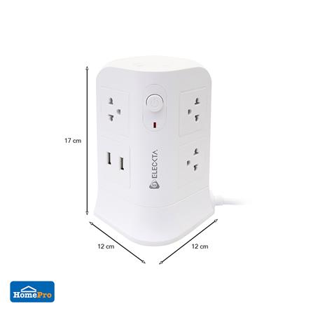 รางปลั๊กไฟทาวเวอร์ 6 ช่อง 2 สวิตช์ 4 USB ELECKTA 3 ม. สีขาว_5