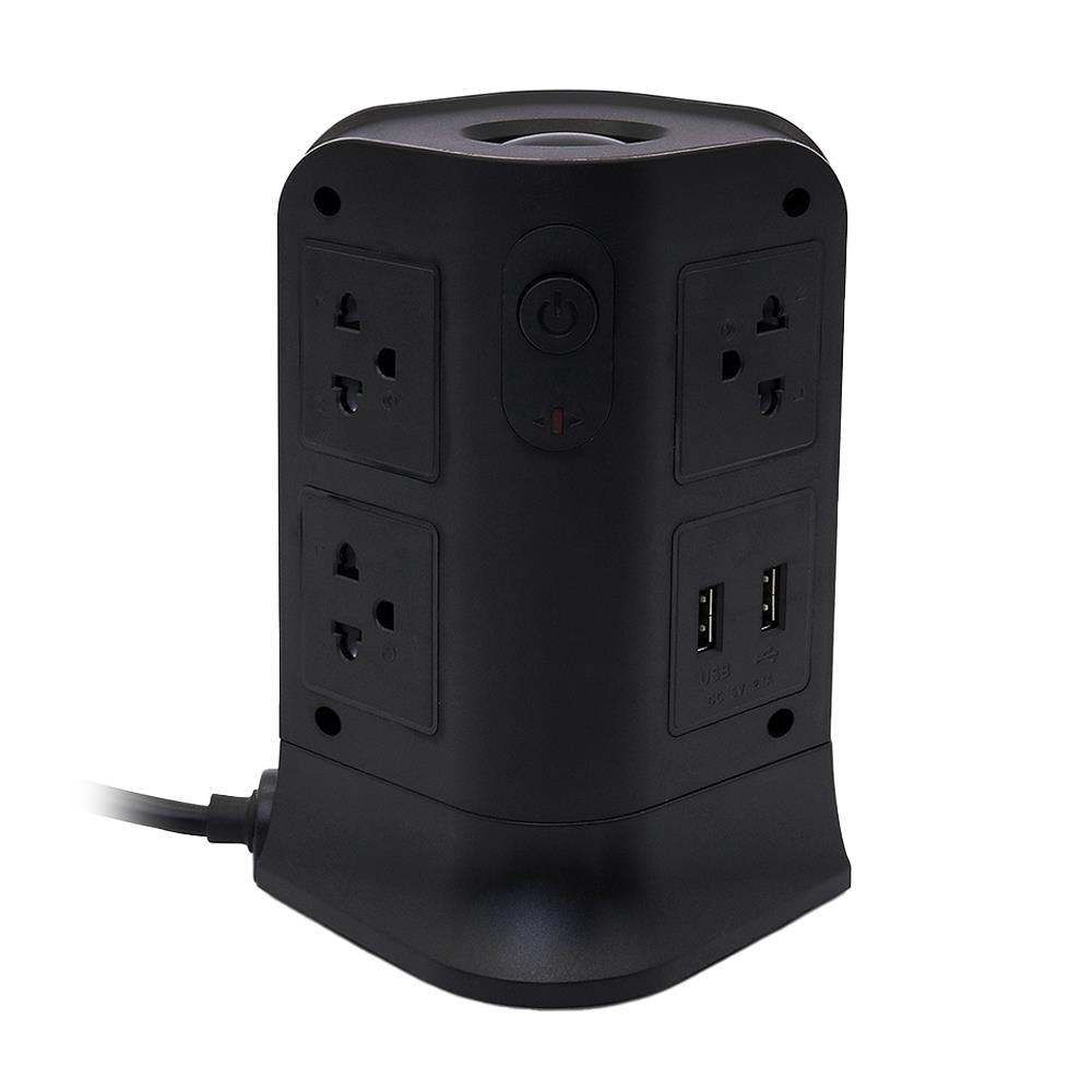รางปลั๊กไฟทาวเวอร์ 6 ช่อง 2 สวิตช์ 4 USB ELECKTA 3 ม. สีดำ