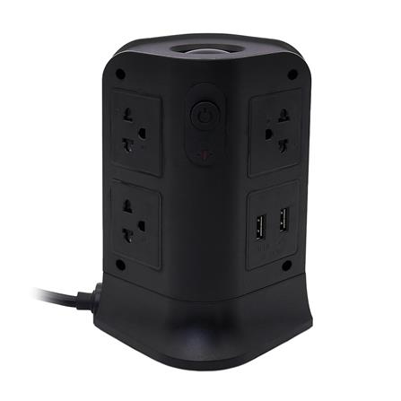รางปลั๊กไฟทาวเวอร์ 6 ช่อง 2 สวิตช์ 4 USB ELECKTA 3 ม. สีดำ_1