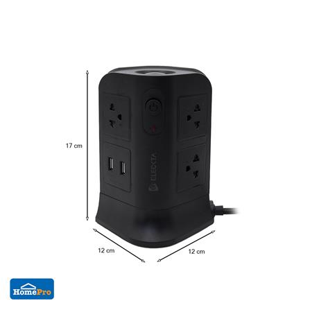 รางปลั๊กไฟทาวเวอร์ 6 ช่อง 2 สวิตช์ 4 USB ELECKTA 3 ม. สีดำ_6