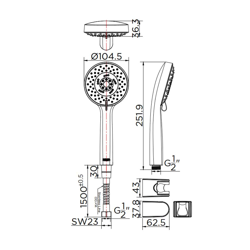 ฝักบัวสายอ่อน 5 ระดับ KARAT FAUCET รุ่น KS-04-235-63 สีสเตนเลส