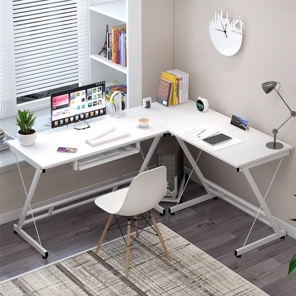 โต๊ะทำงานไม้ L SHAPE HANSEN TBL02 สีขาว