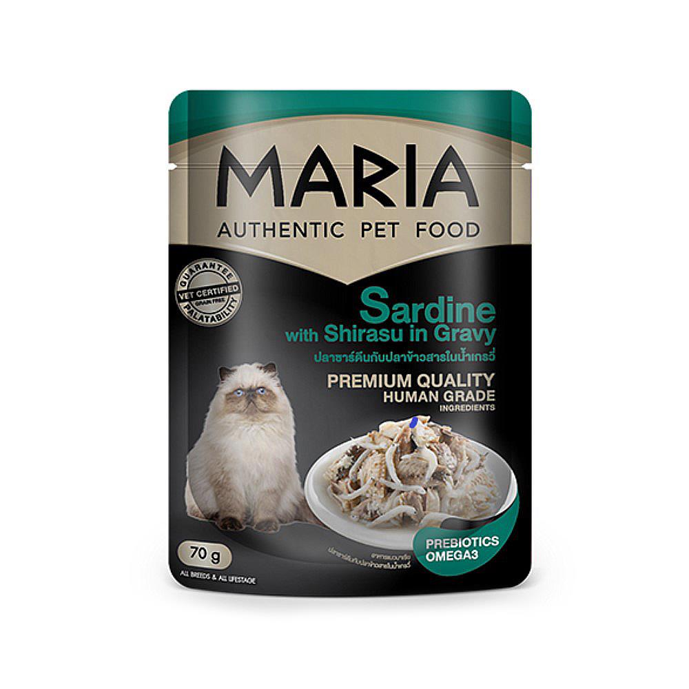 อาหารเปียกแมว MARIA รสปลาซาร์ดีนกับปลาข้าวสารในน้ำเกรวี่ 70 ก.