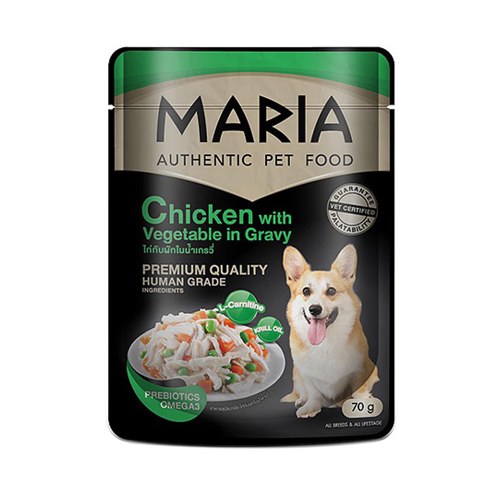 อาหารเปียกสุนัข MARIA รสไก่และผักในเกรวี่ 70 ก.