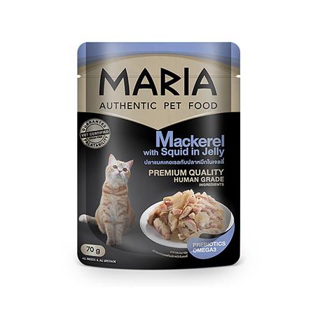 อาหารเปียกแมว MARIA รสปลาแมคเคอเรลและปลาหมึกในเจลลี่ 70 ก.
