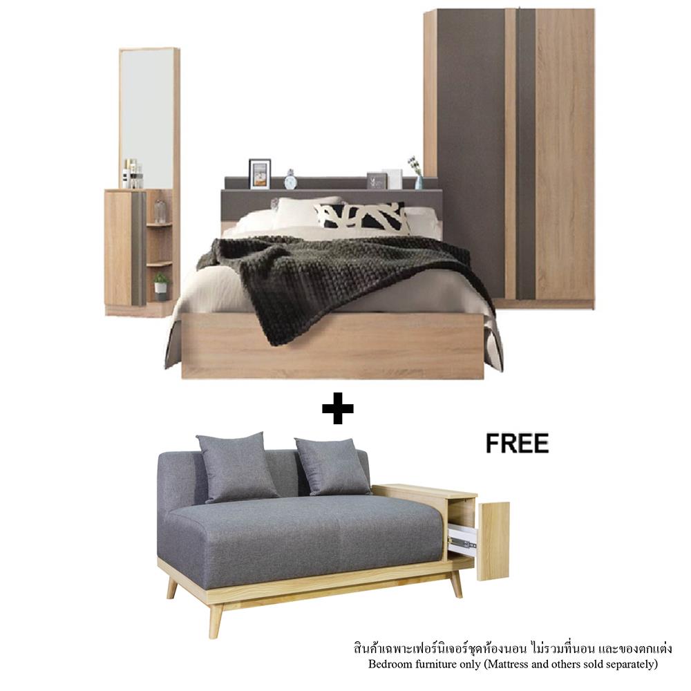 ชุดห้องนอน 6 ฟุต KONCEPT TOUCHI พร้อมโซฟาลิ้นชักขวา 140 ซม. สี SOLID OAK