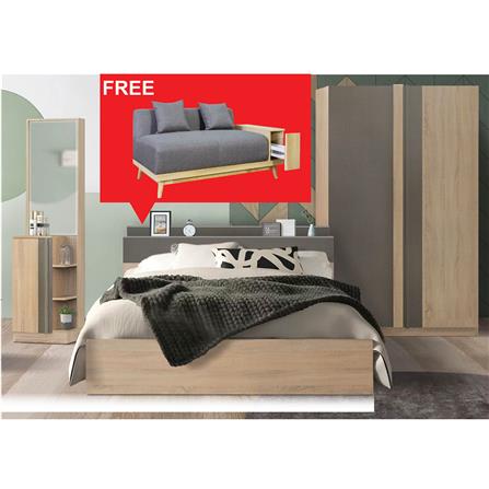 ชุดห้องนอน 6 ฟุต KONCEPT TOUCHI พร้อมโซฟาลิ้นชักขวา 140 ซม. สี SOLID OAK_5