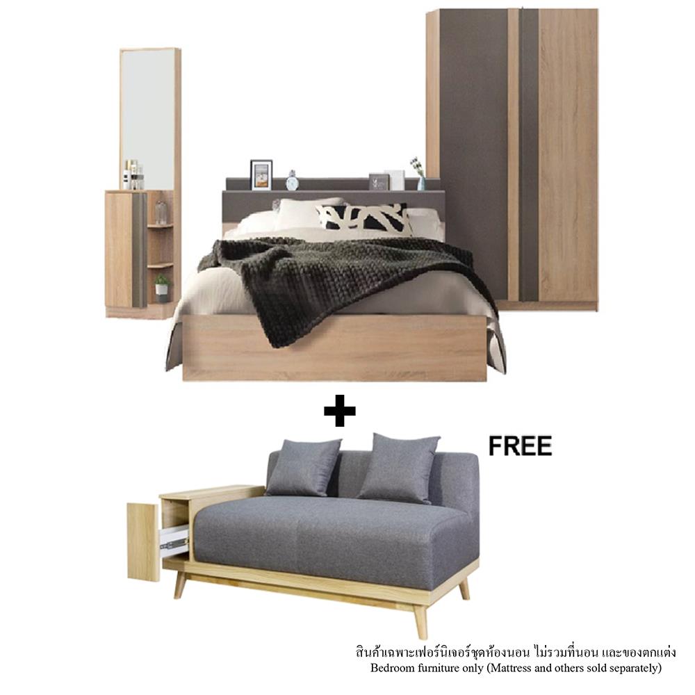 ชุดห้องนอน 6 ฟุต KONCEPT TOUCHI พร้อมโซฟาลิ้นชักซ้าย 140 ซม. สี SOLID OAK