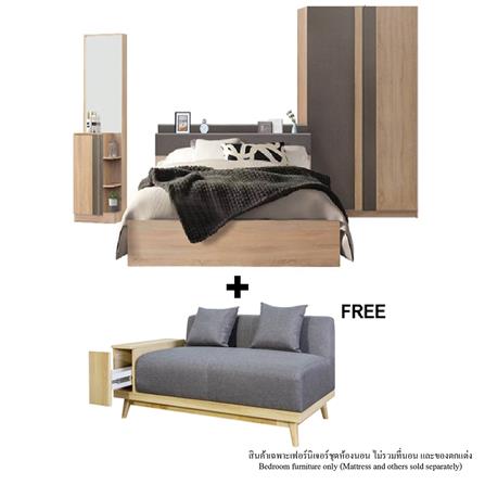ชุดห้องนอน 6 ฟุต KONCEPT TOUCHI พร้อมโซฟาลิ้นชักซ้าย 140 ซม. สี SOLID OAK