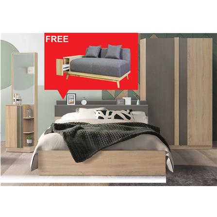 ชุดห้องนอน 6 ฟุต KONCEPT TOUCHI พร้อมโซฟาลิ้นชักซ้าย 140 ซม. สี SOLID OAK_5