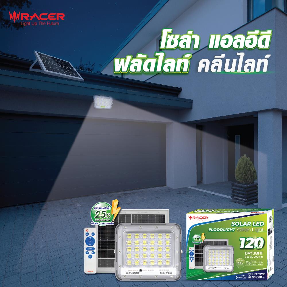 สปอทไลท์ SOLAR RACER CLEAN LIGHT 120 วัตต์ DAYLIGHT สีเทา