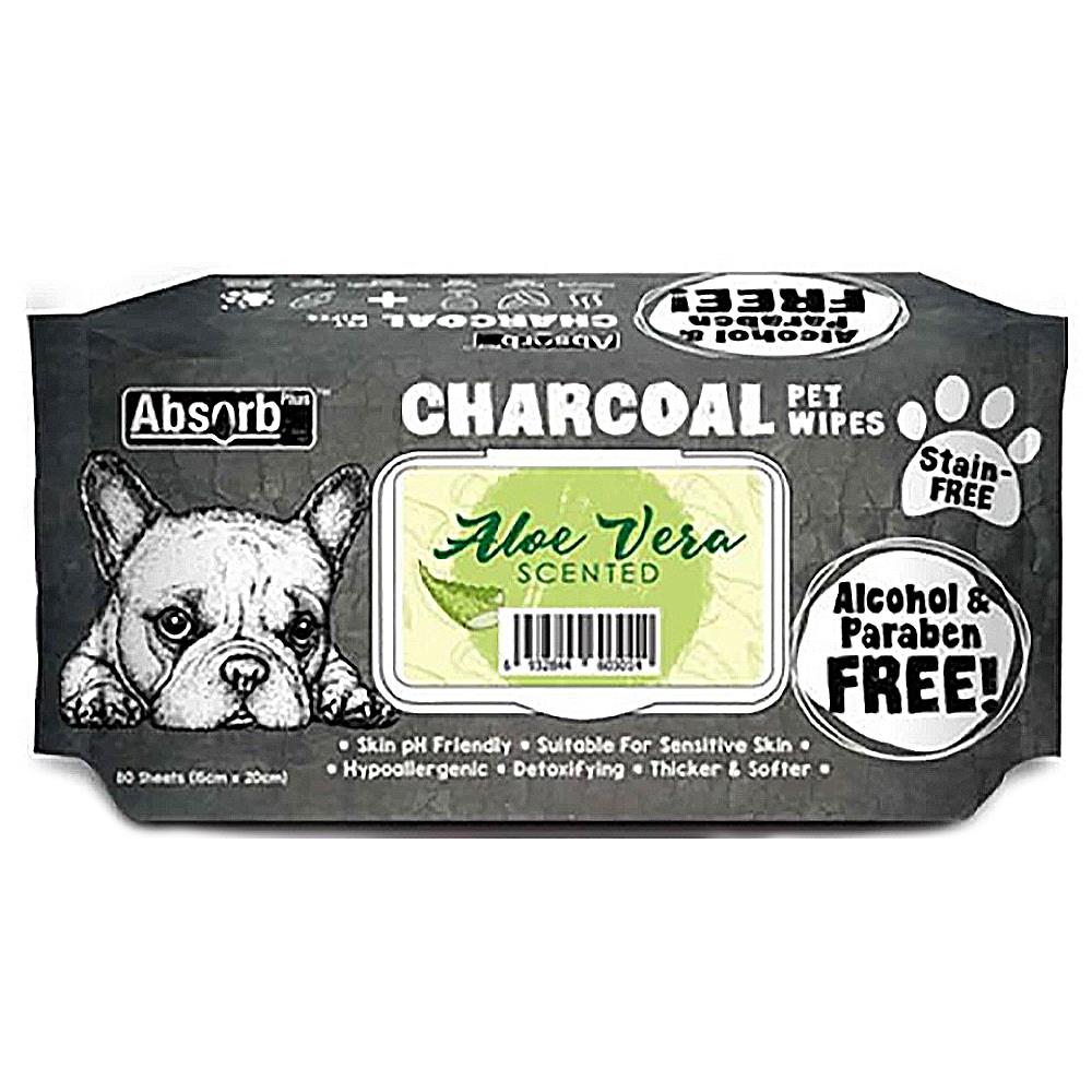 ผ้าเช็ดทำความสะอาดสัตว์เลี้ยง ABSORB PLUS CHARCOAL ALOEVERA 80 แผ่น
