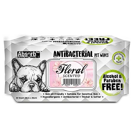 ผ้าเช็ดทำความสะอาดสัตว์เลี้ยง ABSORB PLUS ANTI BAC FLORAL 80 แผ่น