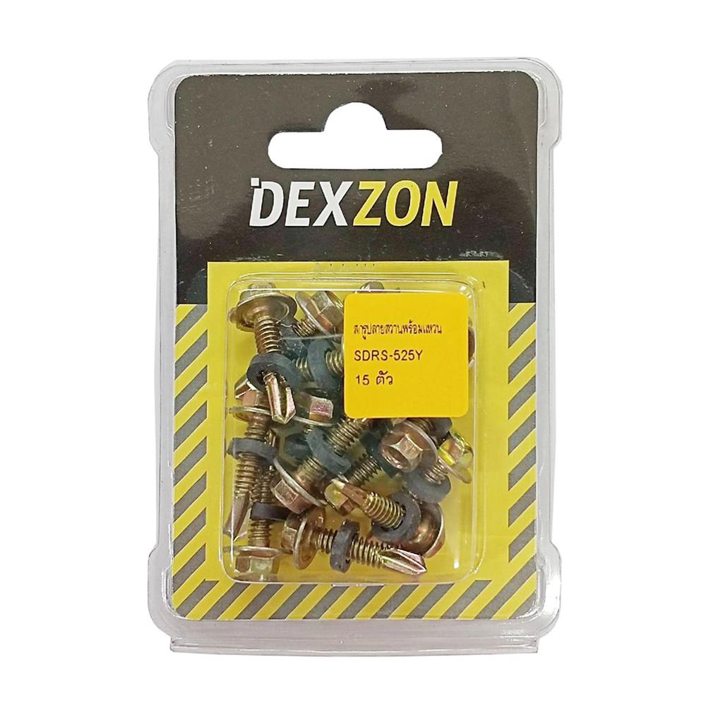 สกรูปลายสว่านพร้อมแหวน DEXZON 5.5x25 มม. (แพ็ก 15 ชิ้น)