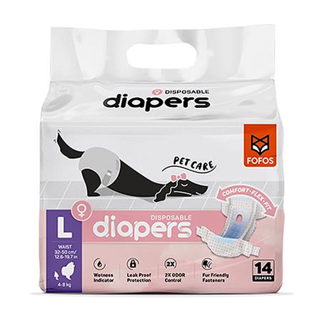 ผ้าอ้อมสุนัข FOFOS DIAPERS FEMALE DOG SIZE L แพ็ก 14 ชิ้น_0