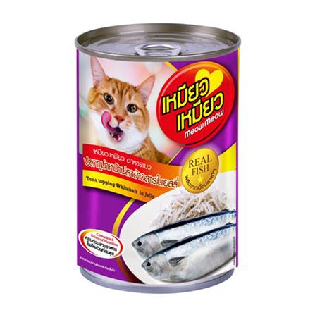 อาหารเปียกแมว MEOW MEOW ปลาทูน่าหน้าปลาข้าวสารในเจลลี่ 400 ก._0
