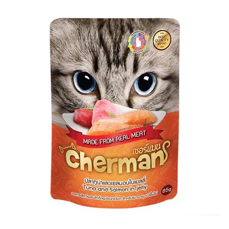 อาหารเปียกแมว CHERMAN ปลาทูน่าและแซลมอนในเจลลี่ 85 ก._0