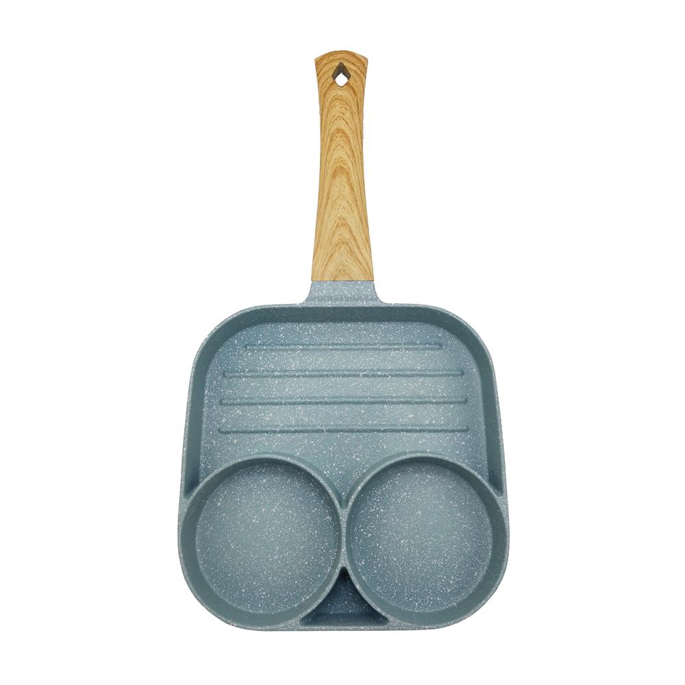 กระทะ 3 ช่อง ด้ามไม้ 18 ซม. KECH CUTE สีเขียว IH