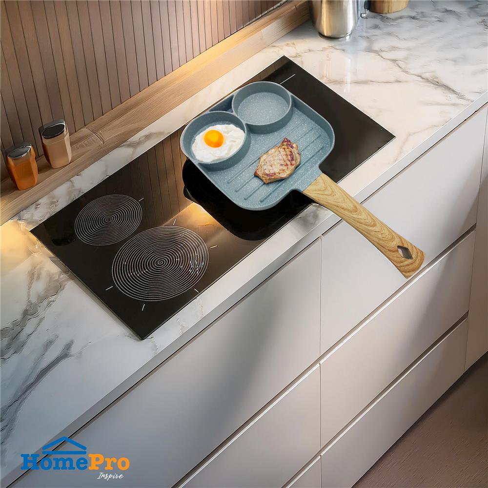 กระทะ 3 ช่อง ด้ามไม้ 18 ซม. KECH CUTE สีเขียว IH