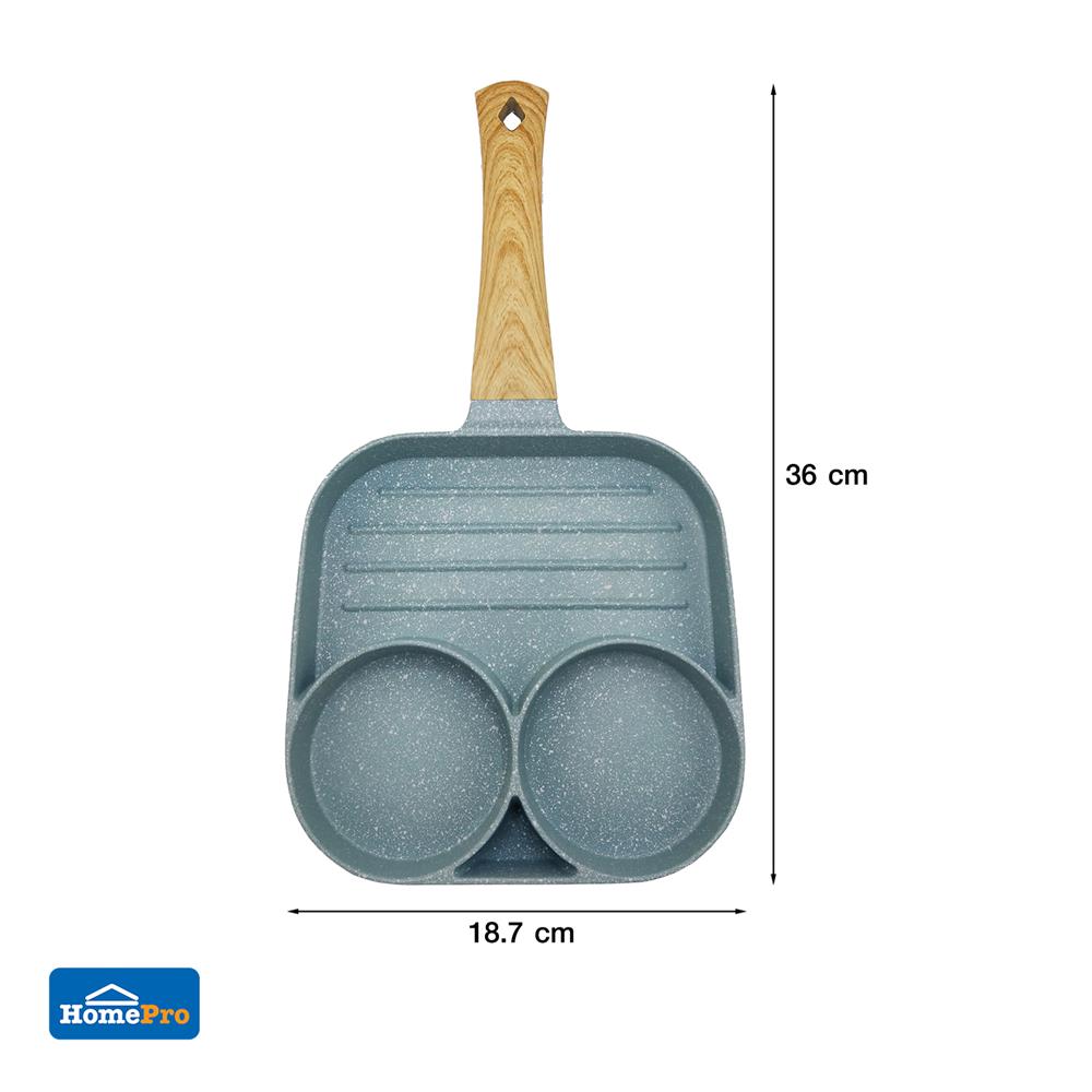 กระทะ 3 ช่อง ด้ามไม้ 18 ซม. KECH CUTE สีเขียว IH