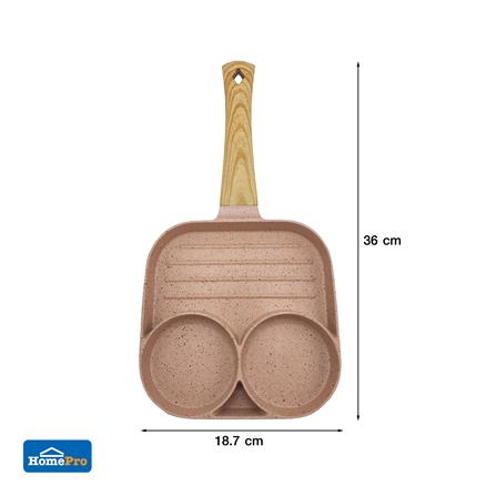 กระทะ 3 ช่อง ด้ามไม้ 18 ซม. KECH CUTE  สีชมพู IH_5