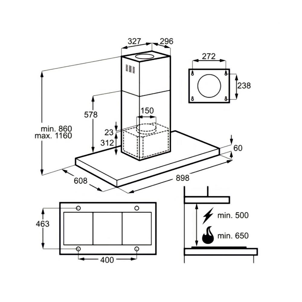 เครื่องดูดควันกลางห้อง ELECTROLUX KFIB19X 90 ซม.