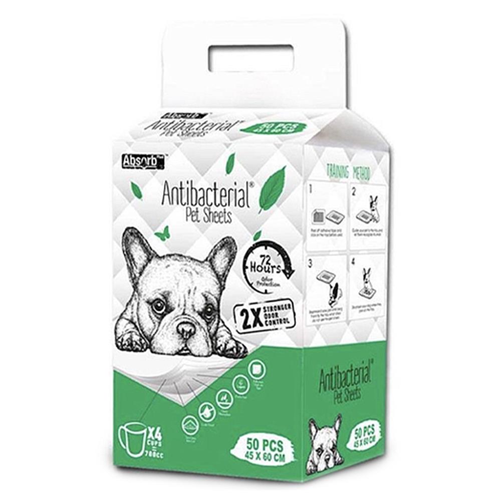 แผ่นรองฉี่สุนัข ABSORB PLUS ANTI-BACTERIAL 45X60 ซม. 50 แผ่น
