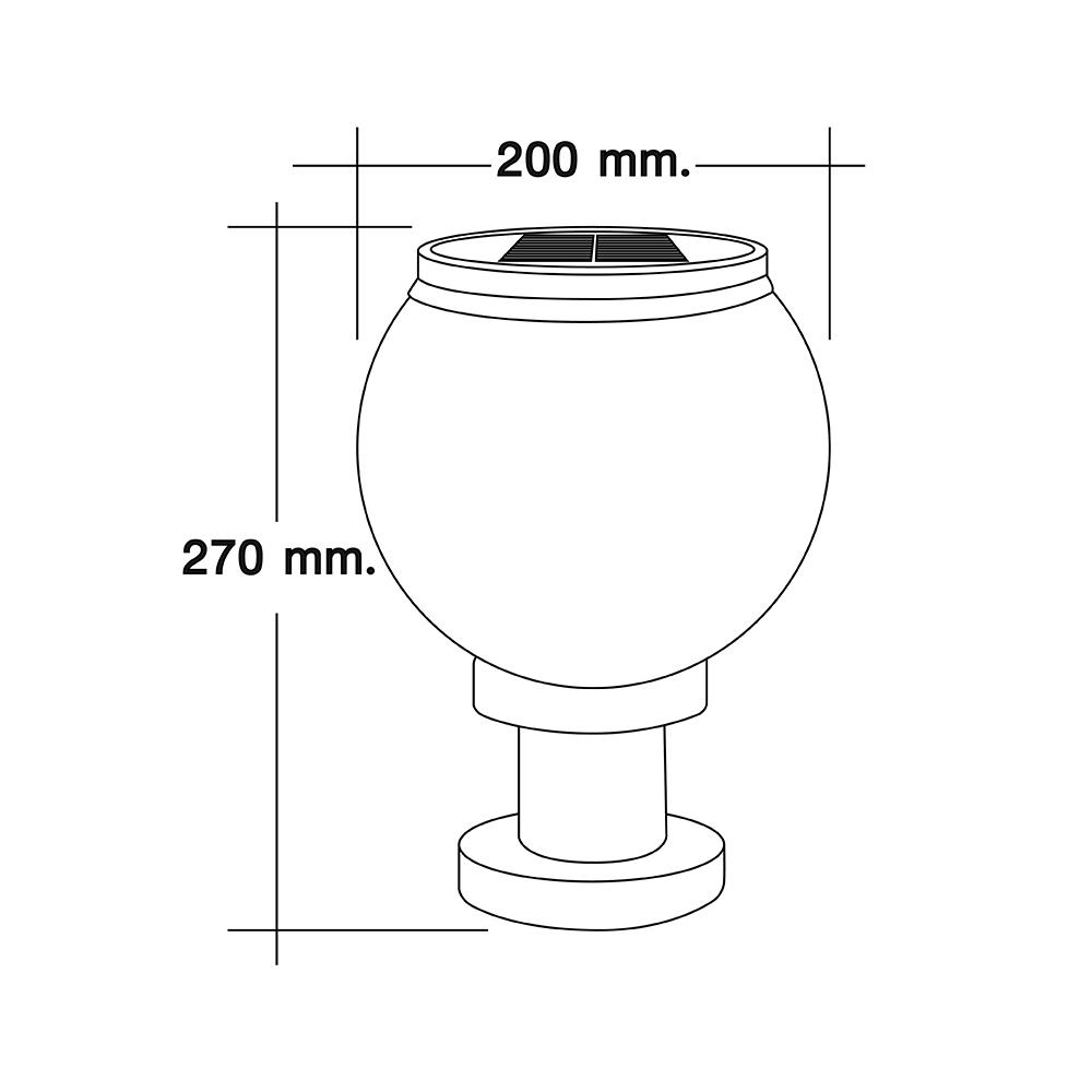 ไฟหัวเสา SOLAR HI-TEK HFSPR0250O 3 วัตต์ เดย์ไลท์/วอร์มไวท์ 8 นิ้ว สีขาว