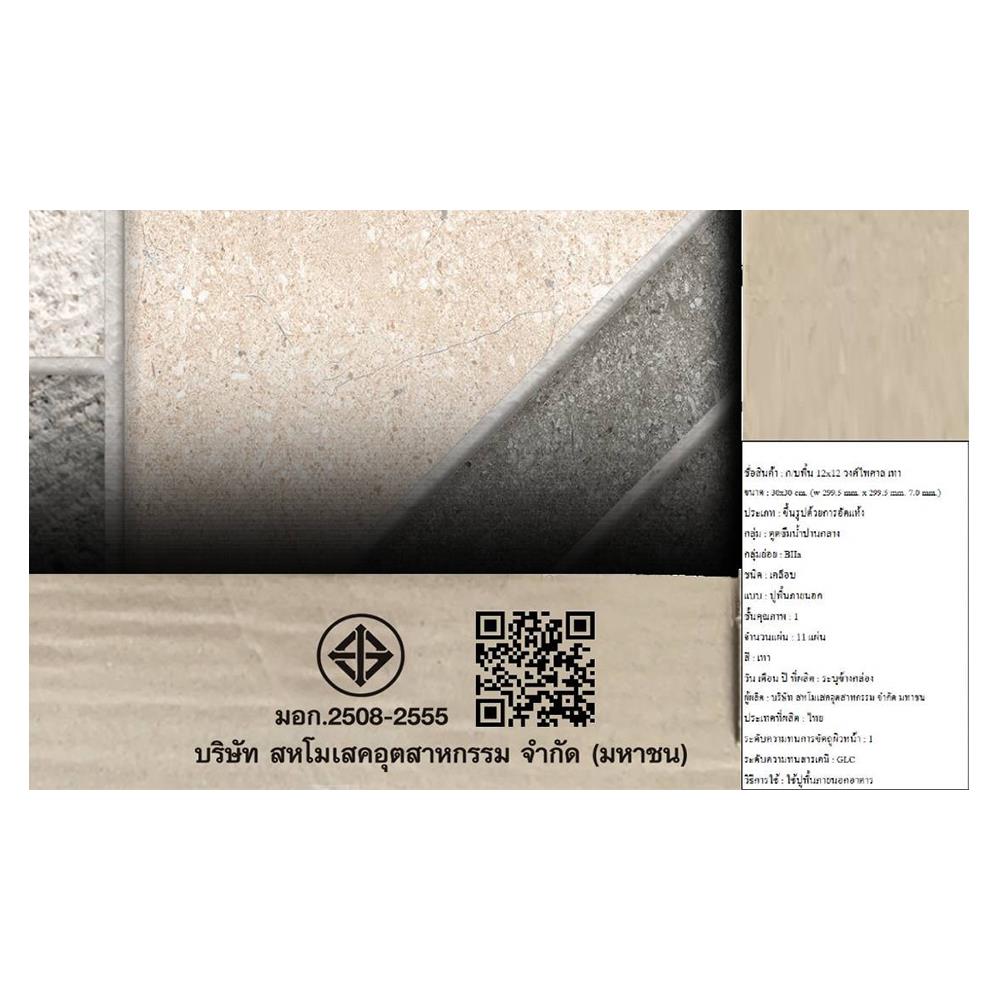 กระเบื้องพื้น 12x12 นิ้ว ภูผา วงศ์ไพศาล เทา A 1 ตร.ม.