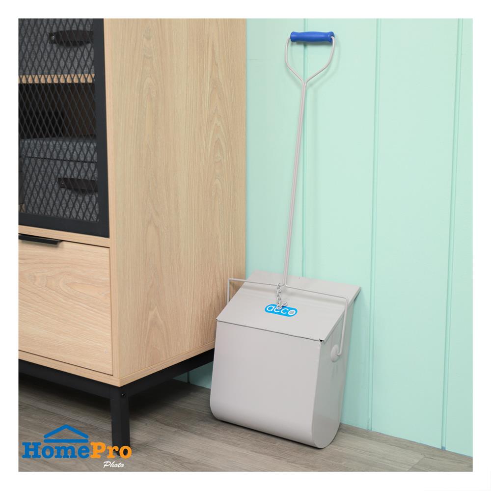 ที่โกยผงเหล็กพ่นสีพร้อมฝาเปิด-ปิด ด้ามยาว ACCO 9.5 นิ้ว สีเทา