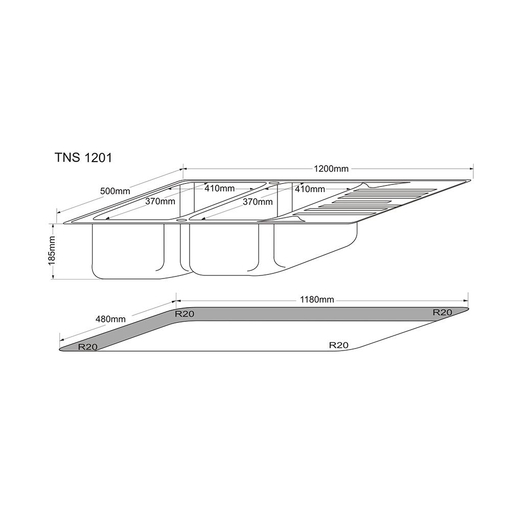 ซิงค์ฝัง 2 หลุม 1 ที่พัก TECNOSTAR TNS 1201 สีเงิน