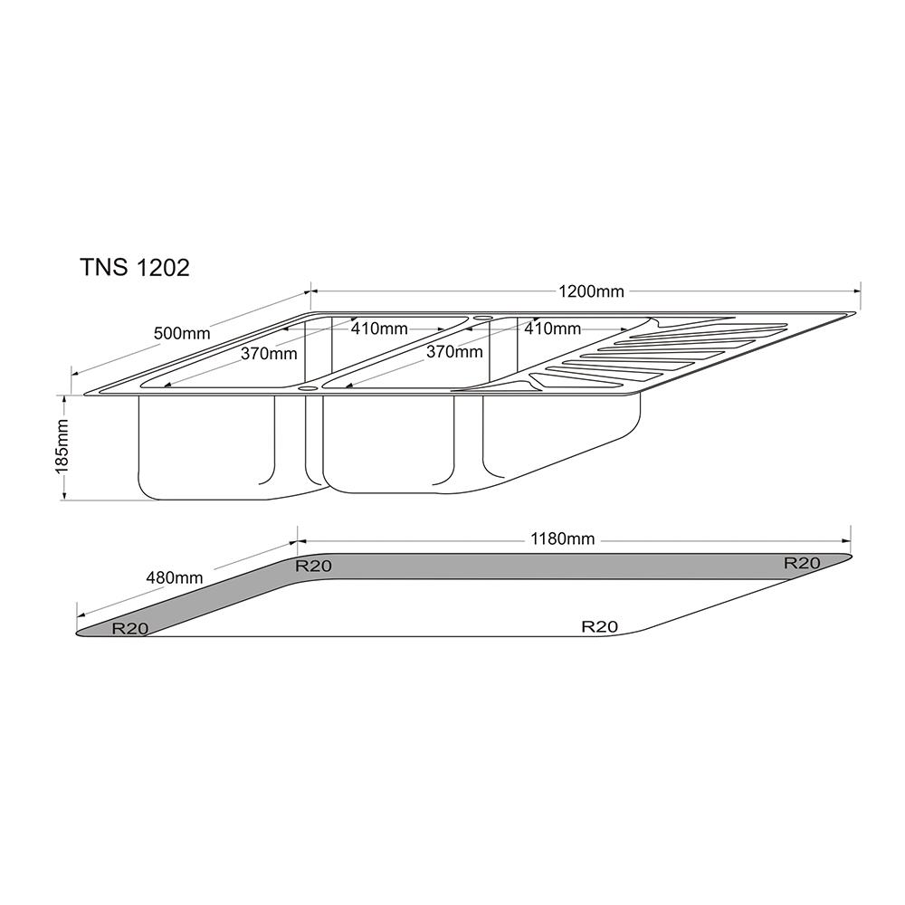 ซิงค์ฝัง 2 หลุม 1 ที่พัก TECNOSTAR TNS 1202 สีเงิน