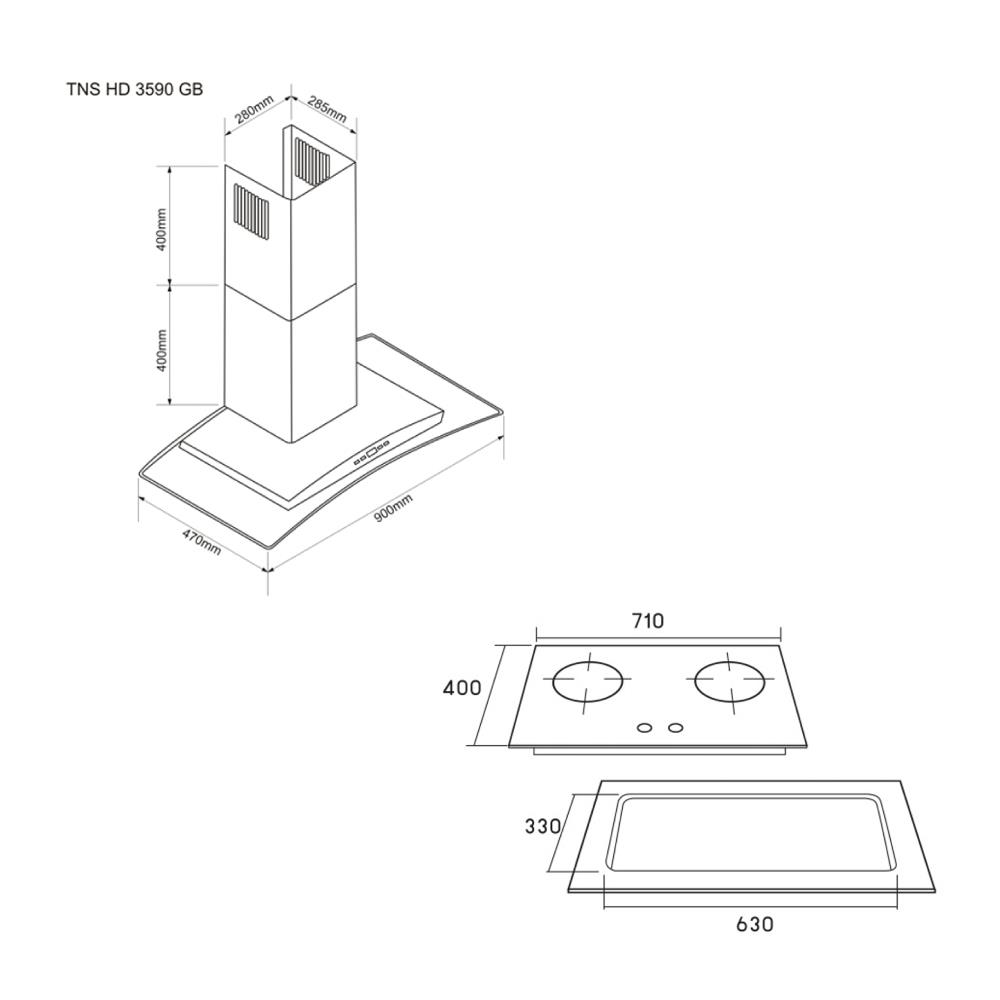 เตาฝัง+เครื่องดูดควัน TECNOSTAR SET HD 3590 +JET GB