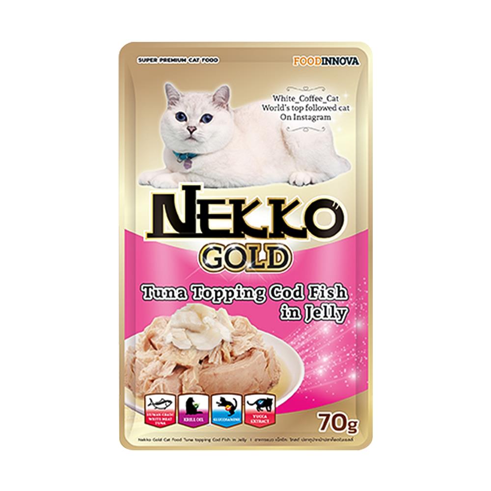 อาหารเปียกแมว NEKKO GOLD TUNA WITH CODFISH IN JELLY 70 ก.