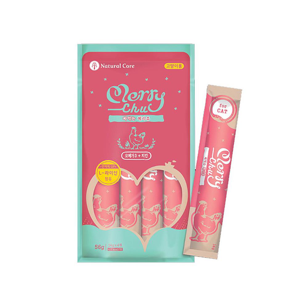 ขนมแมวเลีย NATURAL CORE MERRYCHU CHICKEN & OMEGA OIL 56 ก.