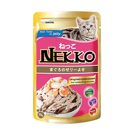 อาหารเปียกแมว NEKKO TUNA WITH SHRIMP & SCALLOP IN JELLY 70 ก.