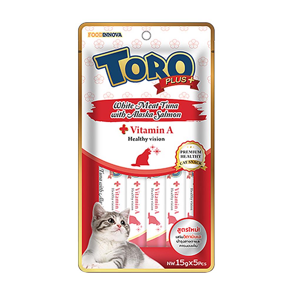 ขนมแมวเลีย TORO PLUS WHITE MEAT TUNA WITH ALASKA SALMON แพ็ก 5 ชิ้น
