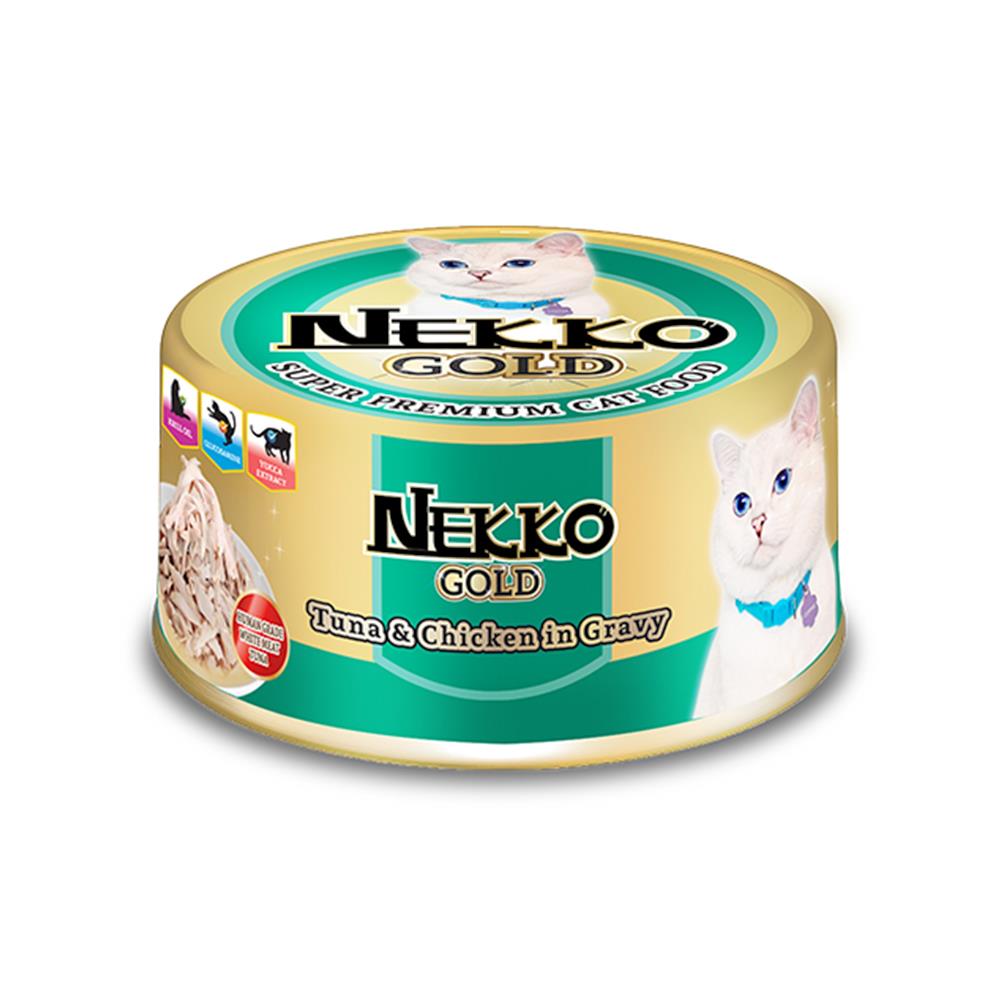 อาหารเปียกแมว NEKKO GOLD ทูน่าและเนื้อไก่เกรวี่ 85 ก.