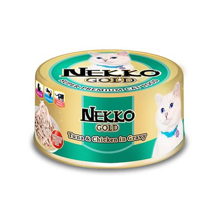 อาหารเปียกแมว NEKKO GOLD ทูน่าและเนื้อไก่เกรวี่ 85 ก.